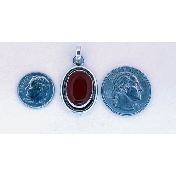 Vintage Sterling Silver 925 Carnelian Oval Pendant 7.8g 18x29mm Estate Jewelry - Picture 7 of 9